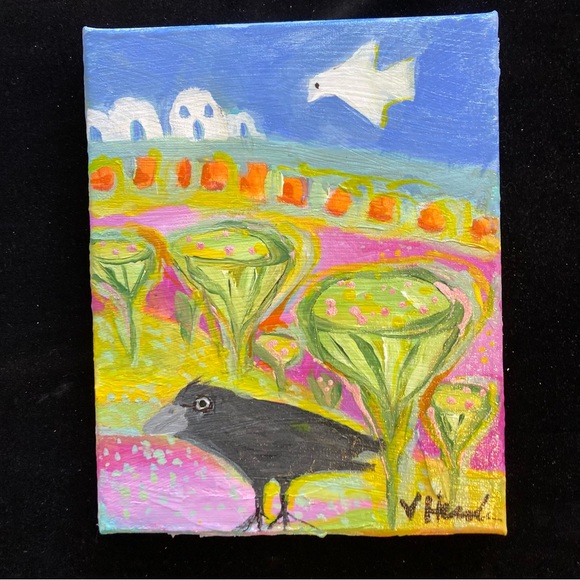 Crow Musings “An Original art Acrylic  Painting 8”x10”” On Canvas - Picture 2 of 10